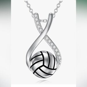 Chic Silver Volleyball Necklace with Crystal Accents